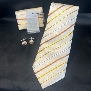 NWT-Silk Striped Tie Set in Cream, Gold, and Brown